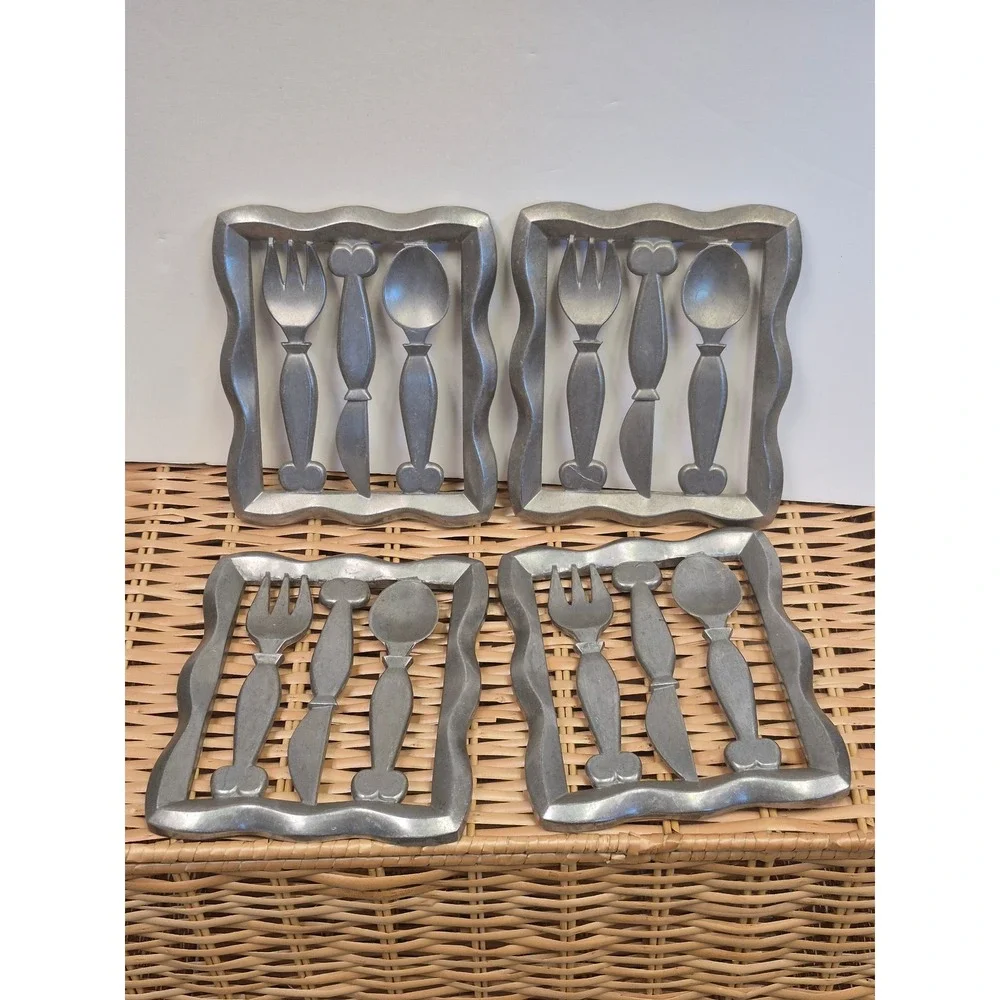 Vintage Set 4 Cast Aluminum Trivets Kitchen Wall Decor MCM Danish Modern Retro